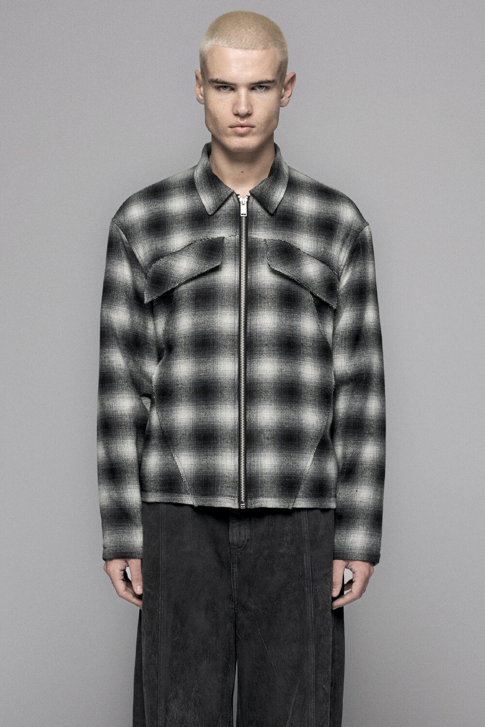 Padded Checked Overshirt Dark Grey