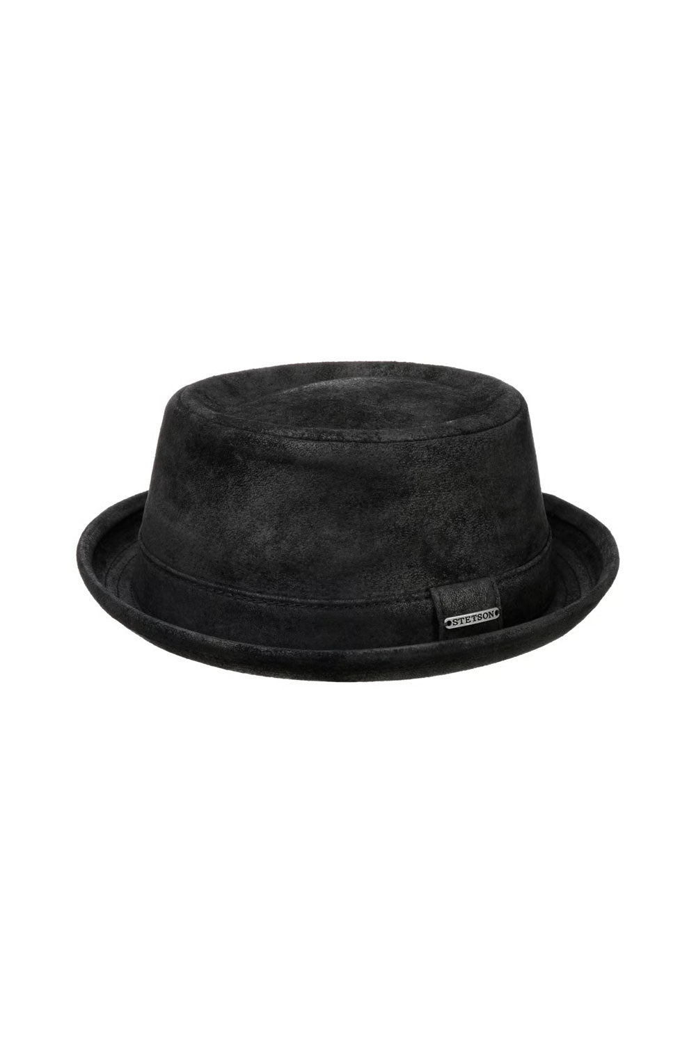 Pork Pie Leather Hat Black