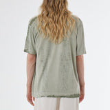 Button-Up Printed Detail Linen Shirt Green