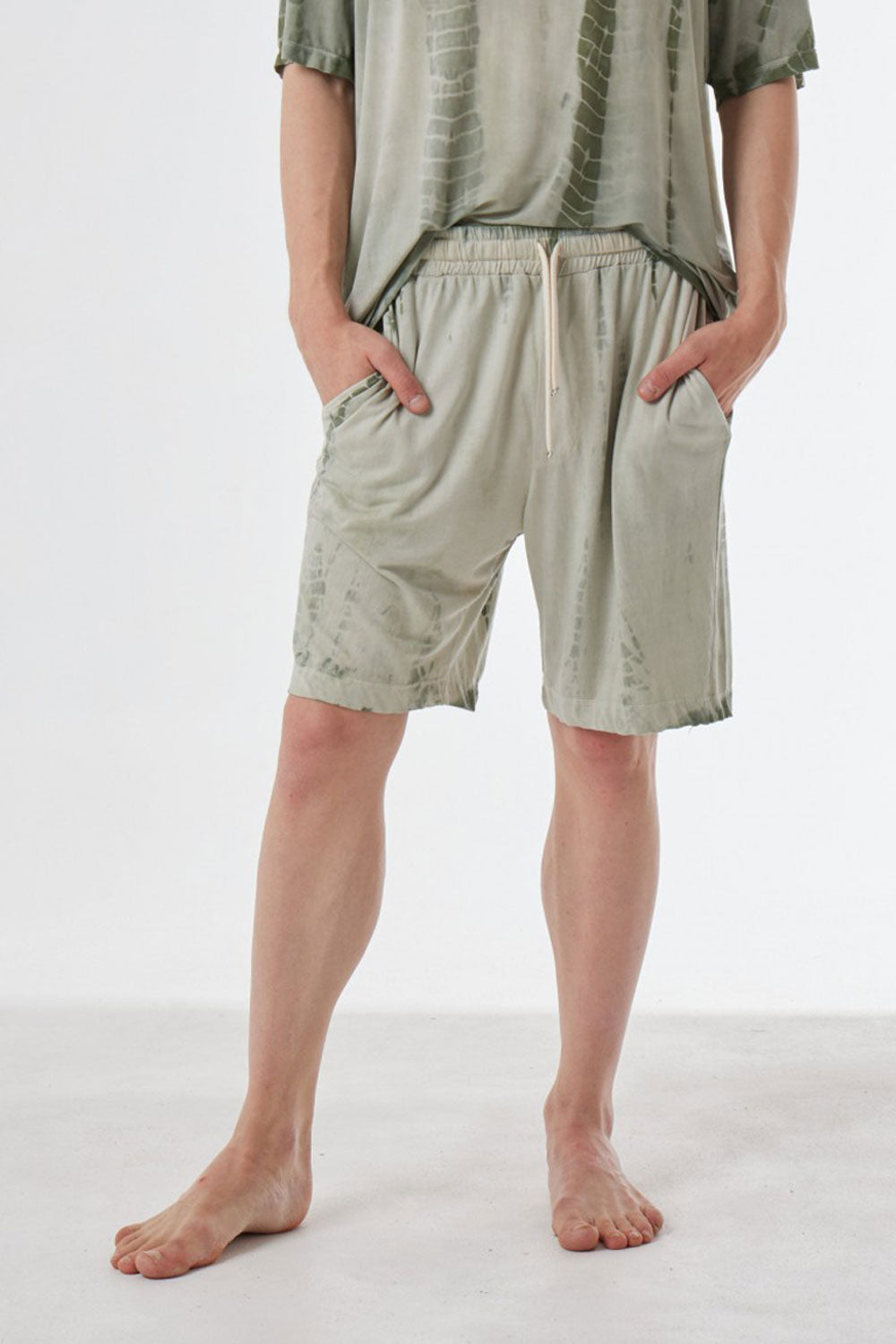 Printed Detail Linen Short Green