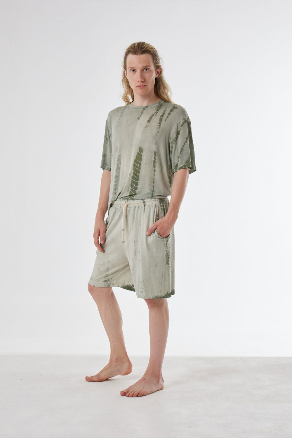 Printed Detail Linen Short Green