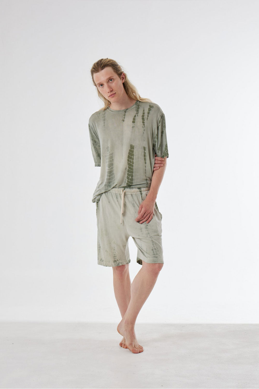 Printed Detail Linen Short Green