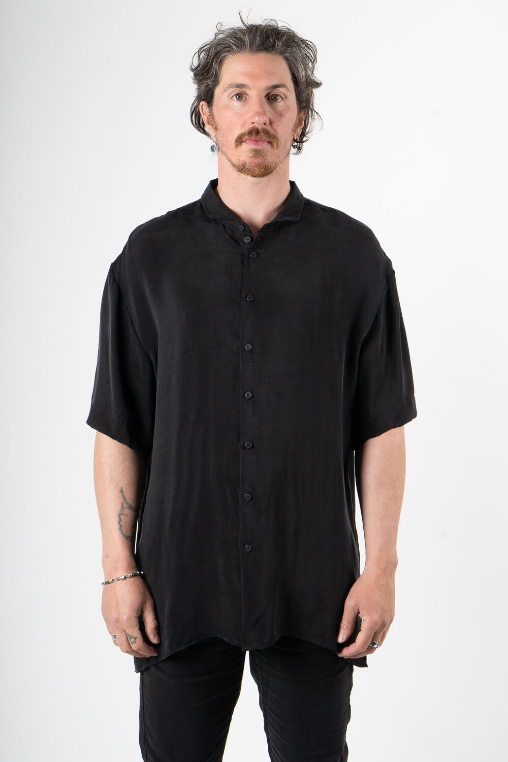 Pure Tuscan Silk Button-Up Shirt Black