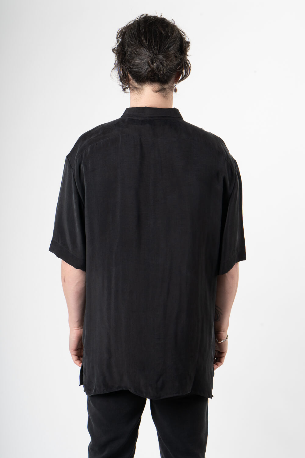 Pure Tuscan Silk Button-Up Shirt Black