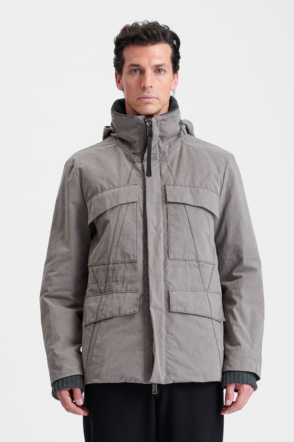 Quilted Utility Down Jacket W/ Virgin Wool Collar Clay