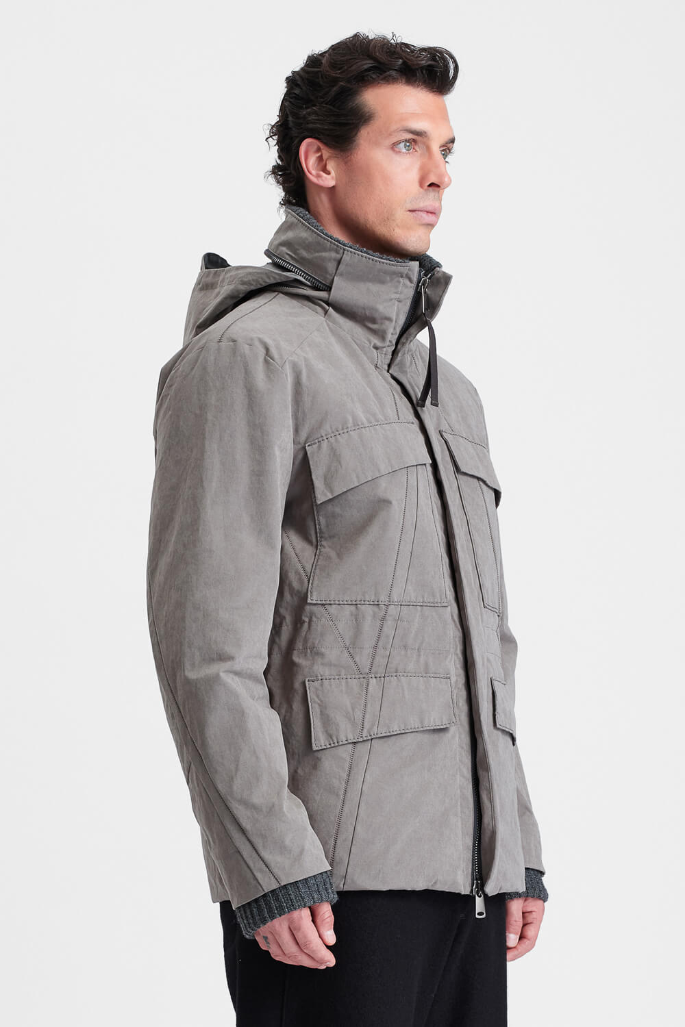 Quilted Utility Down Jacket W/ Virgin Wool Collar Clay
