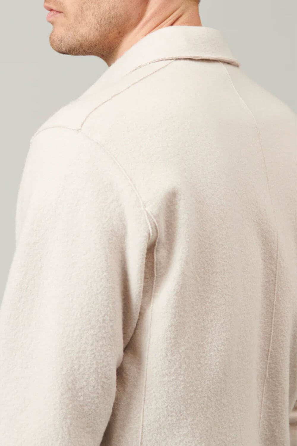 Raw Cut Boiled Wool Button-Up Overshirt Off-White