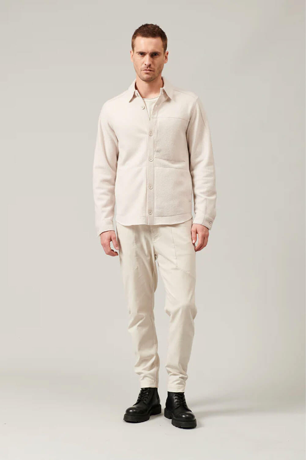 Raw Cut Boiled Wool Button-Up Overshirt Off-White