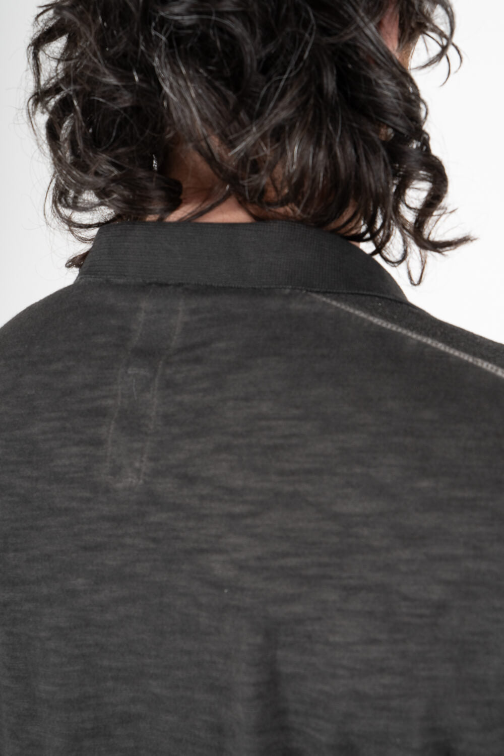 Cotton/Linen Cold-Dye Effect Inserts Polo Charcoal