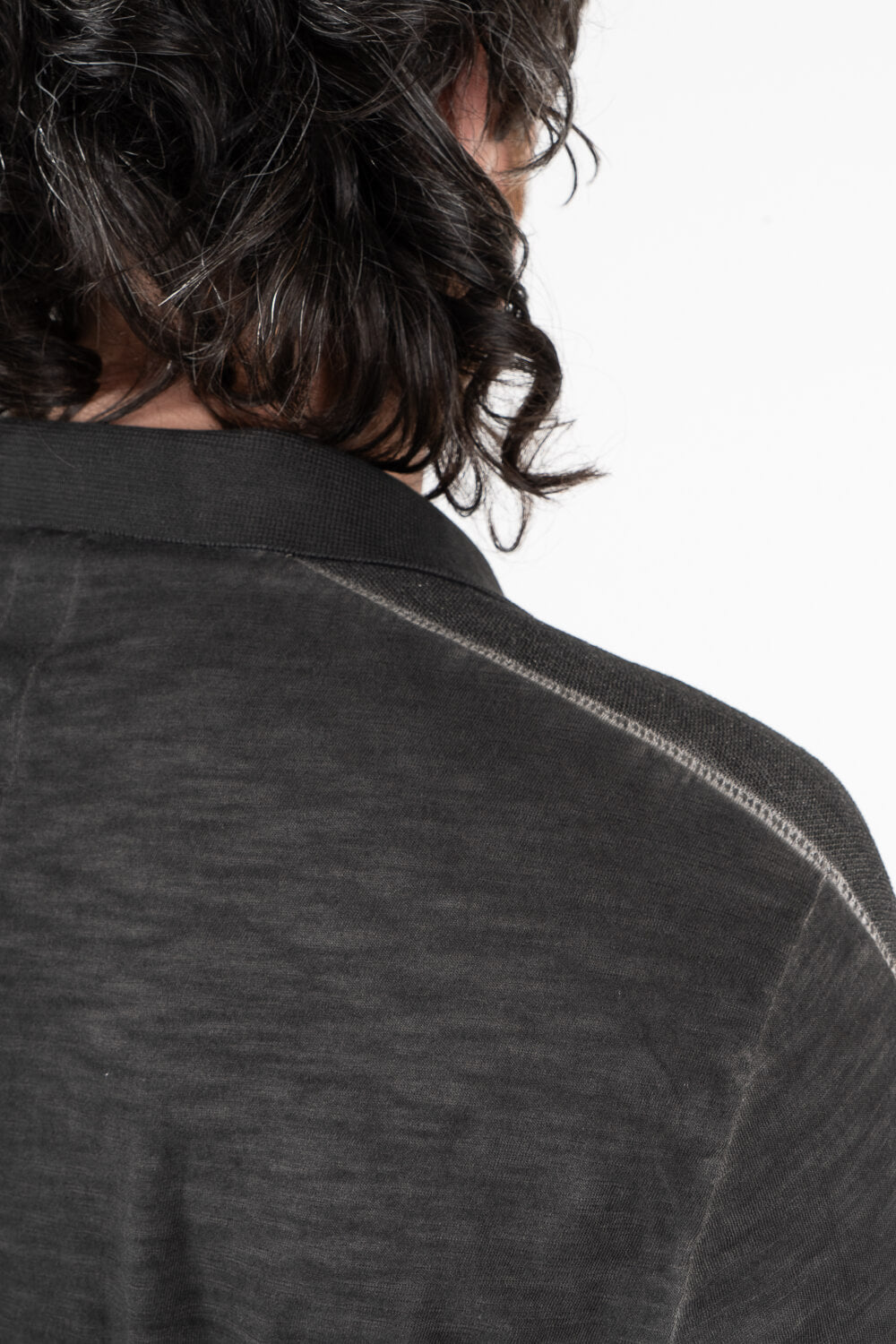 Cotton/Linen Cold-Dye Effect Inserts Polo Charcoal