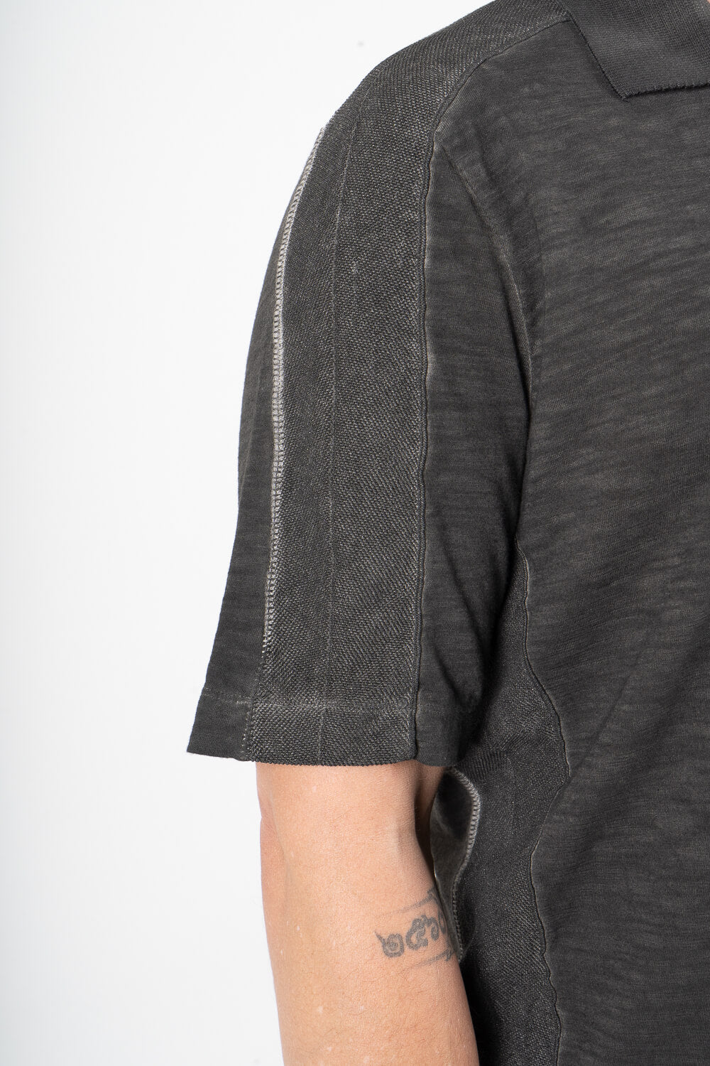 Cotton/Linen Cold-Dye Effect Inserts Polo Charcoal