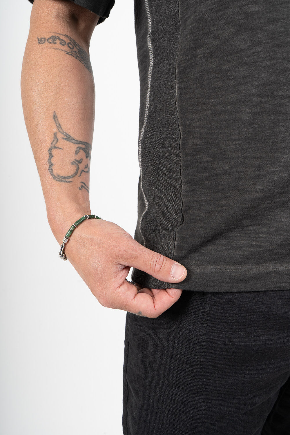 Cotton/Linen Cold-Dye Effect Inserts Polo Charcoal