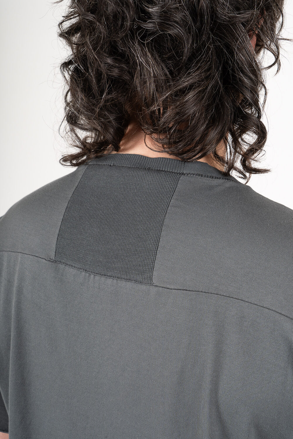 Raw-Cut Hems Cotton Jersey T-Shirt W/ Knitted Inserts Dark Grey