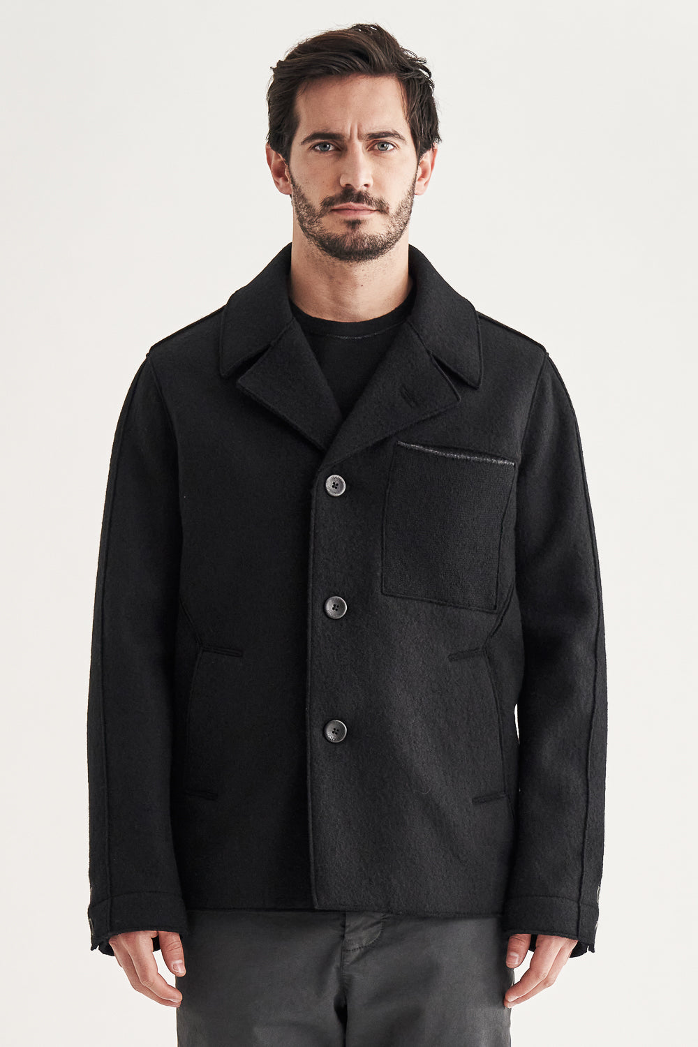 Buy the Transit Raw Cut Boiled Wool Peacoat in Black at Intro. Spend £50 for free UK delivery. Official stockists. We ship worldwide.