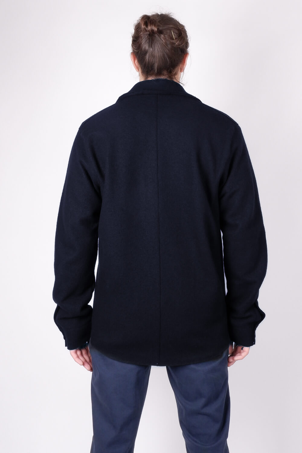 Raw Cut Boiled Wool Regular Overshirt W/ Chest Pocket Detail Dark Navy