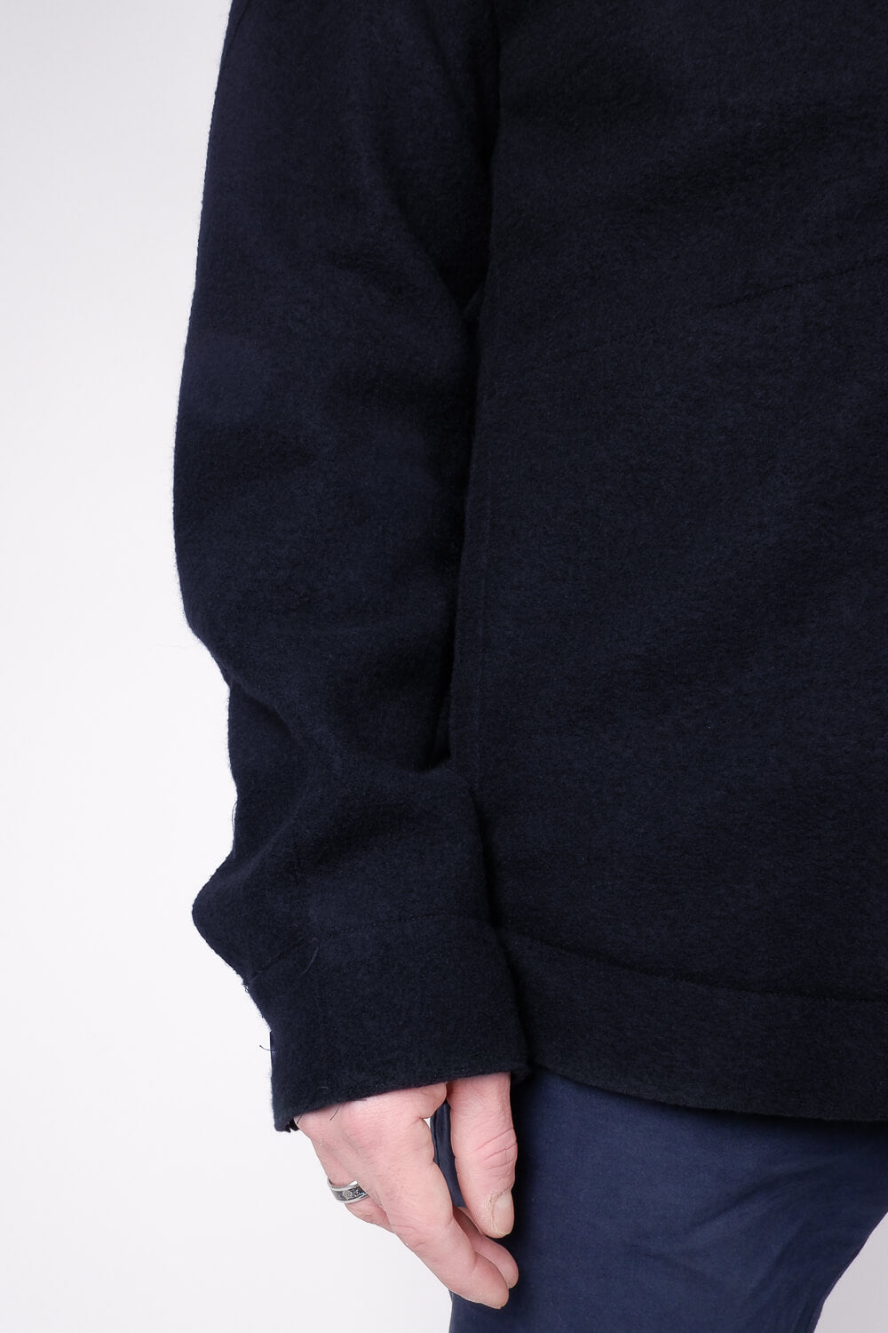 Raw Cut Boiled Wool Regular Overshirt W/ Chest Pocket Detail Dark Navy