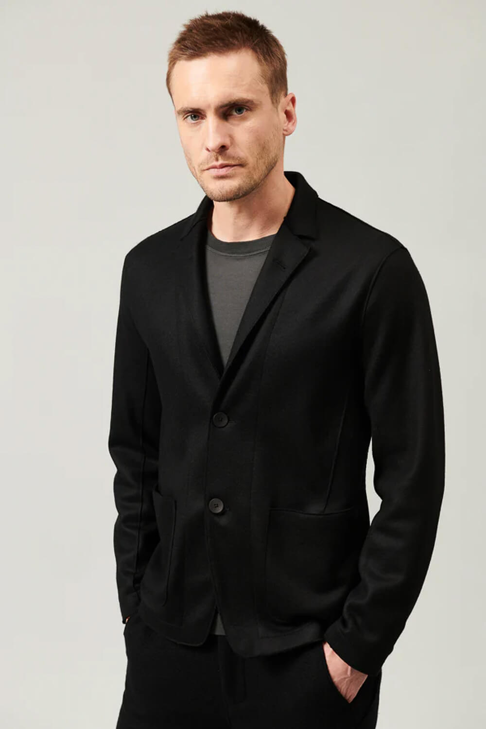 Raw Cut Boiled Wool W/ Cashmere Touch Regular Fit Jacket Black