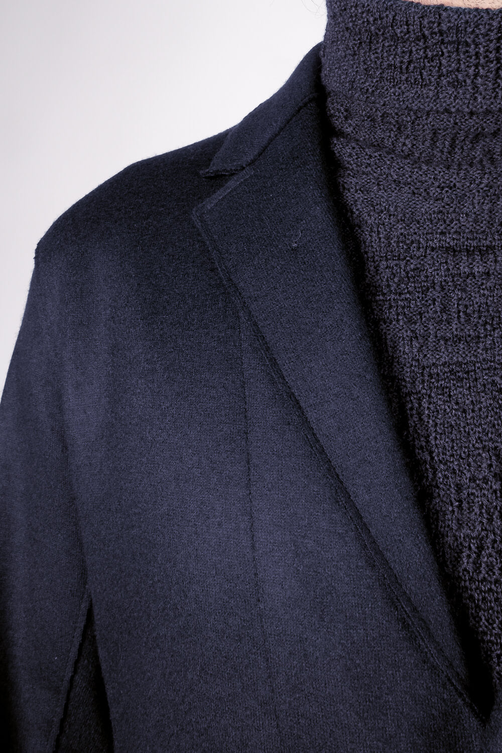 Raw Cut Boiled Wool W/ Cashmere Touch Regular Fit Jacket Blue