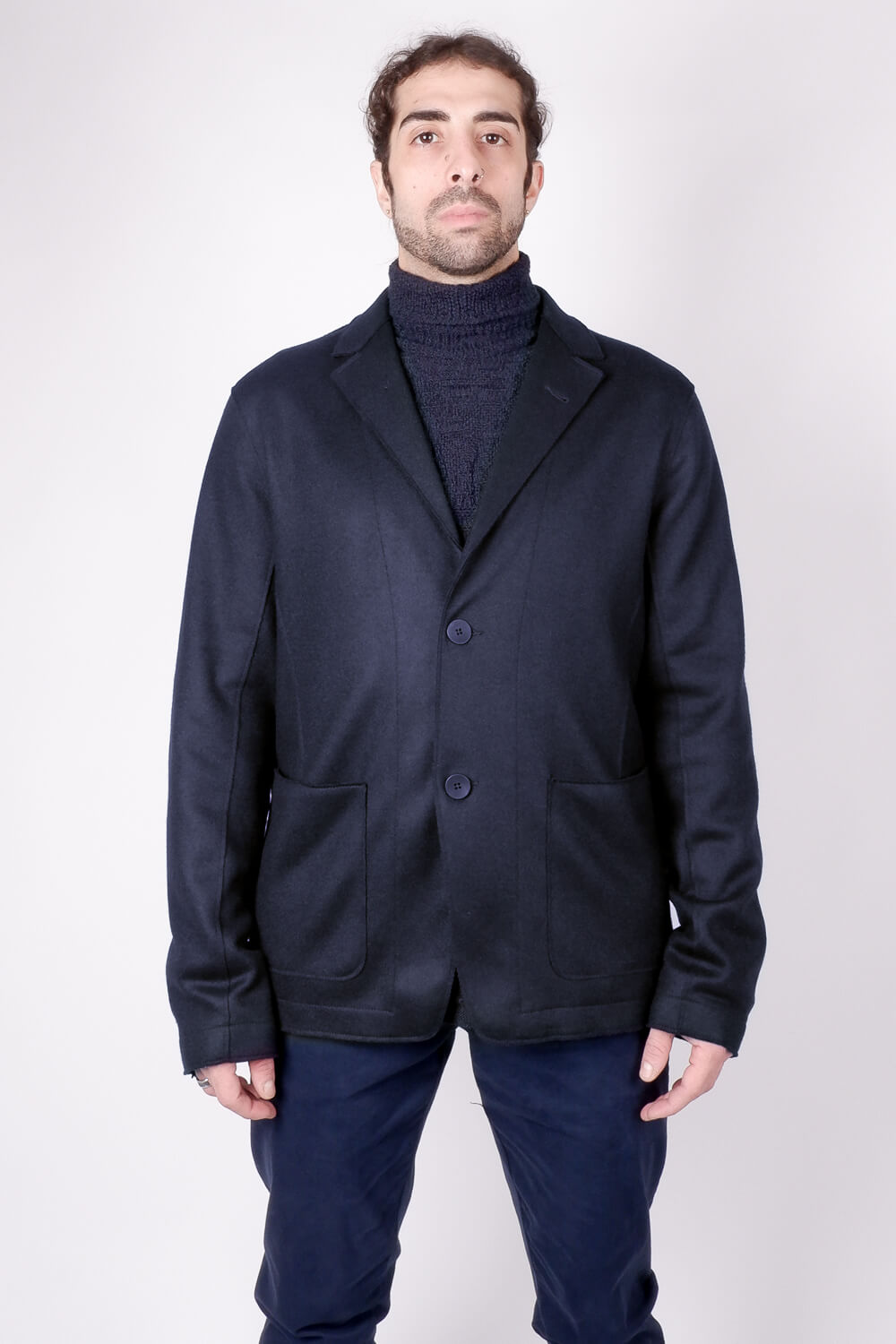 Raw Cut Boiled Wool W/ Cashmere Touch Regular Fit Jacket Blue