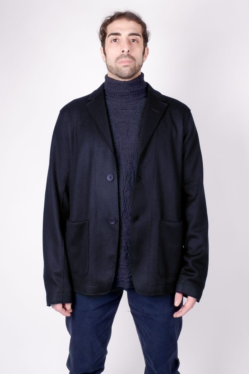 Raw Cut Boiled Wool W/ Cashmere Touch Regular Fit Jacket Blue