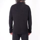 Raw Neck Button-Up Wool Cardigan Black