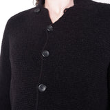 Raw Neck Button-Up Wool Cardigan Black