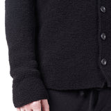 Raw Neck Button-Up Wool Cardigan Black