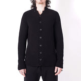 Raw Neck Button-Up Wool Cardigan Black