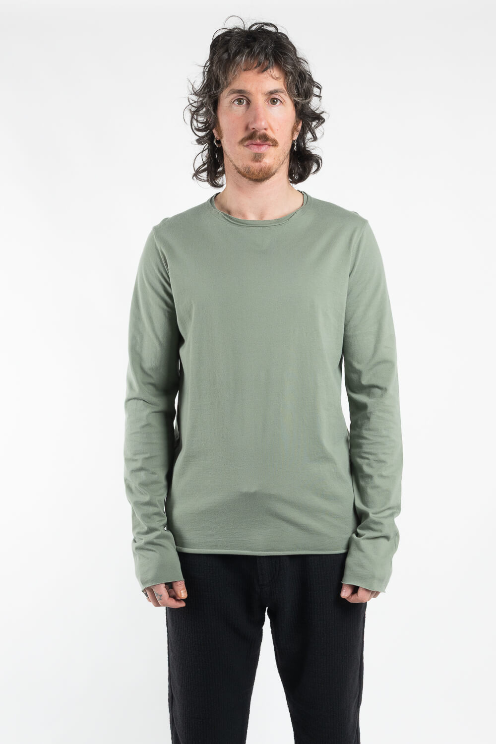 Raw Neck Regular Fit L/S T-Shirt Green
