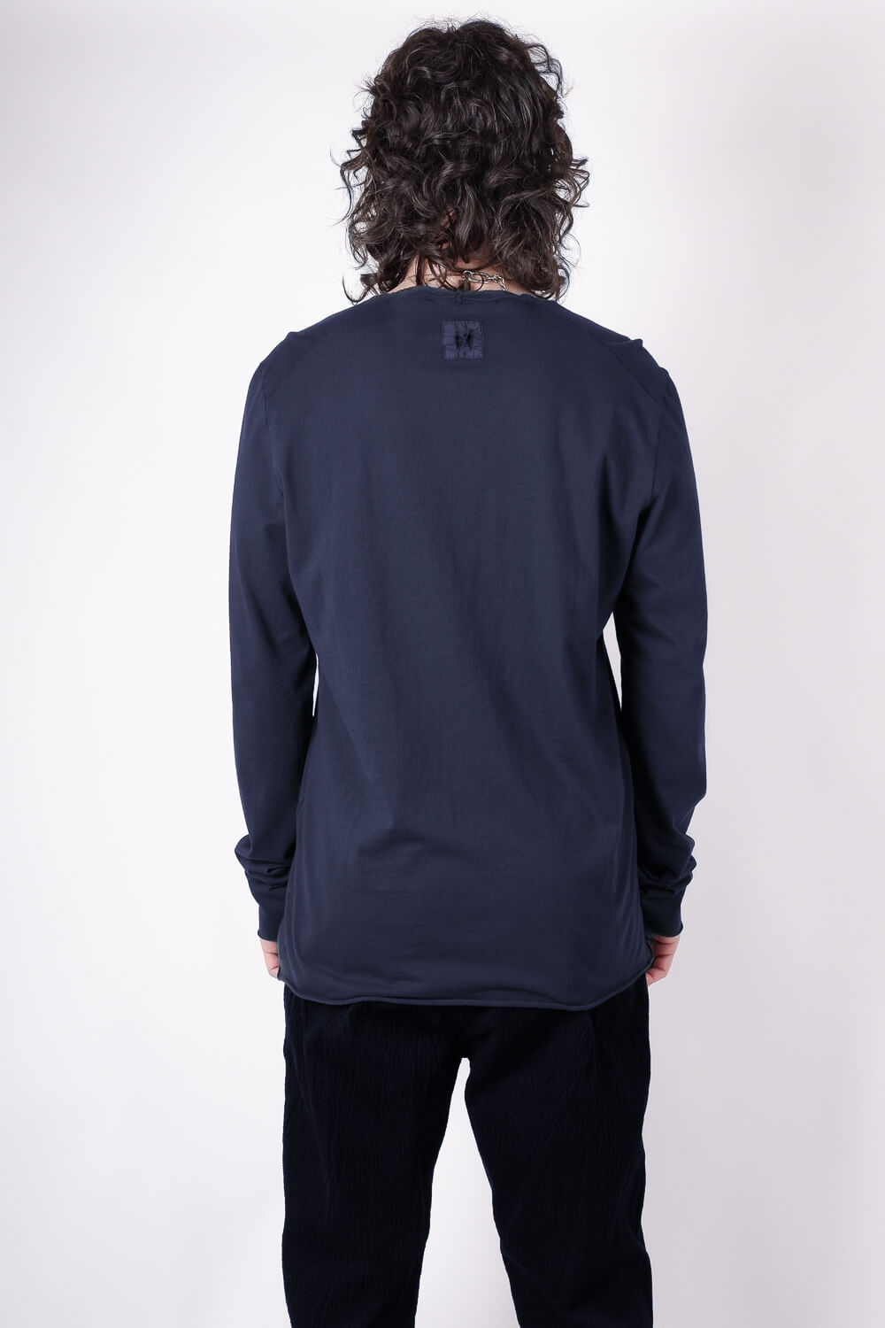 Raw Neck Relaxed Fit L/S T-Shirt Navy