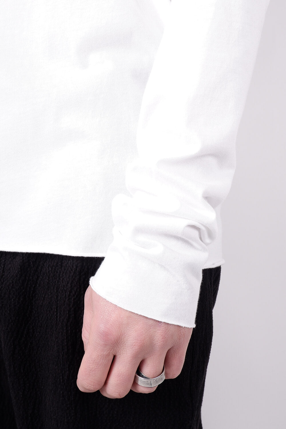 Raw Neck Relaxed Fit L/S T-Shirt White