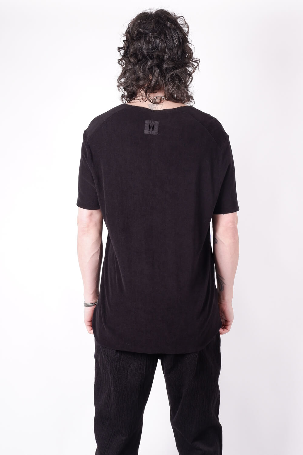 Raw Neck Velour T-Shirt Black