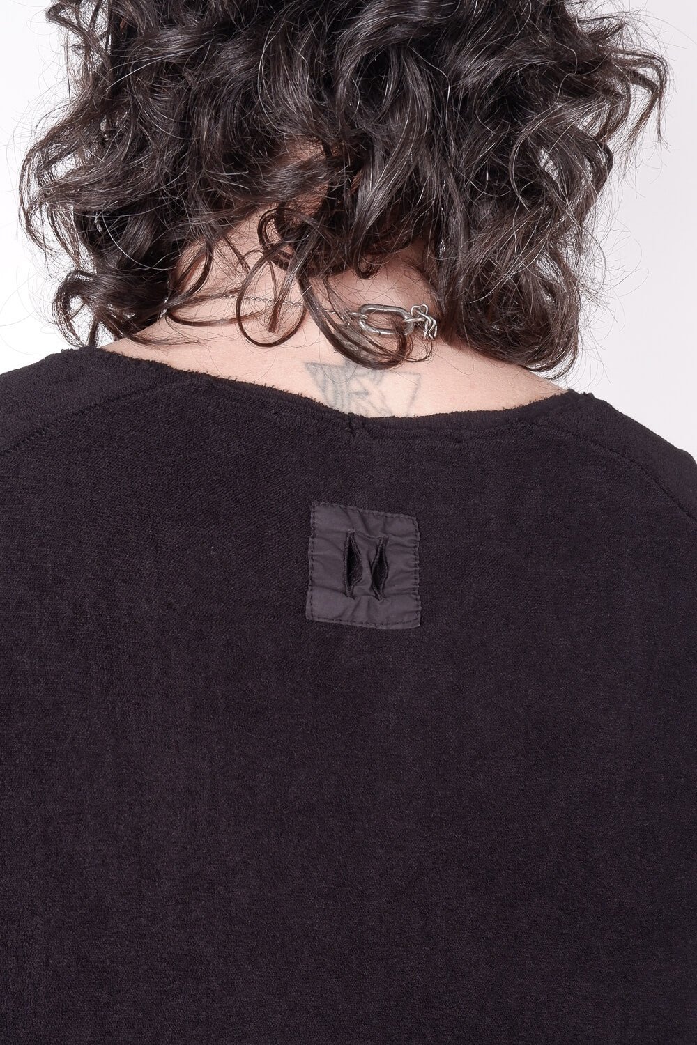 Raw Neck Velour T-Shirt Black