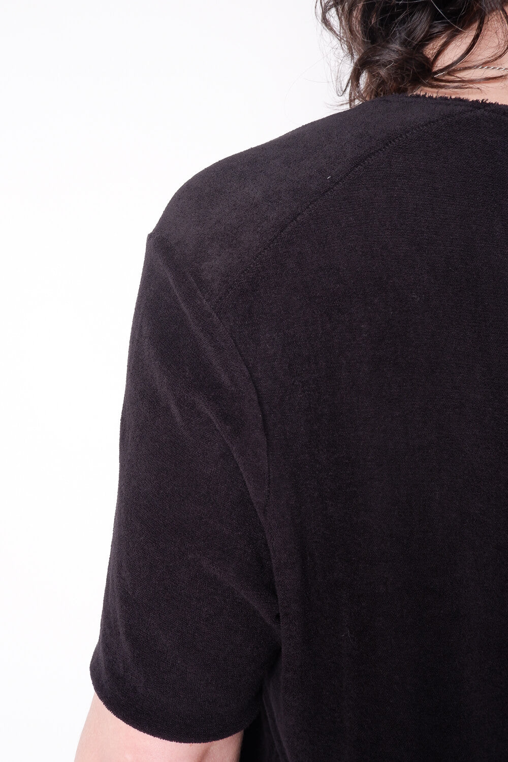 Raw Neck Velour T-Shirt Black