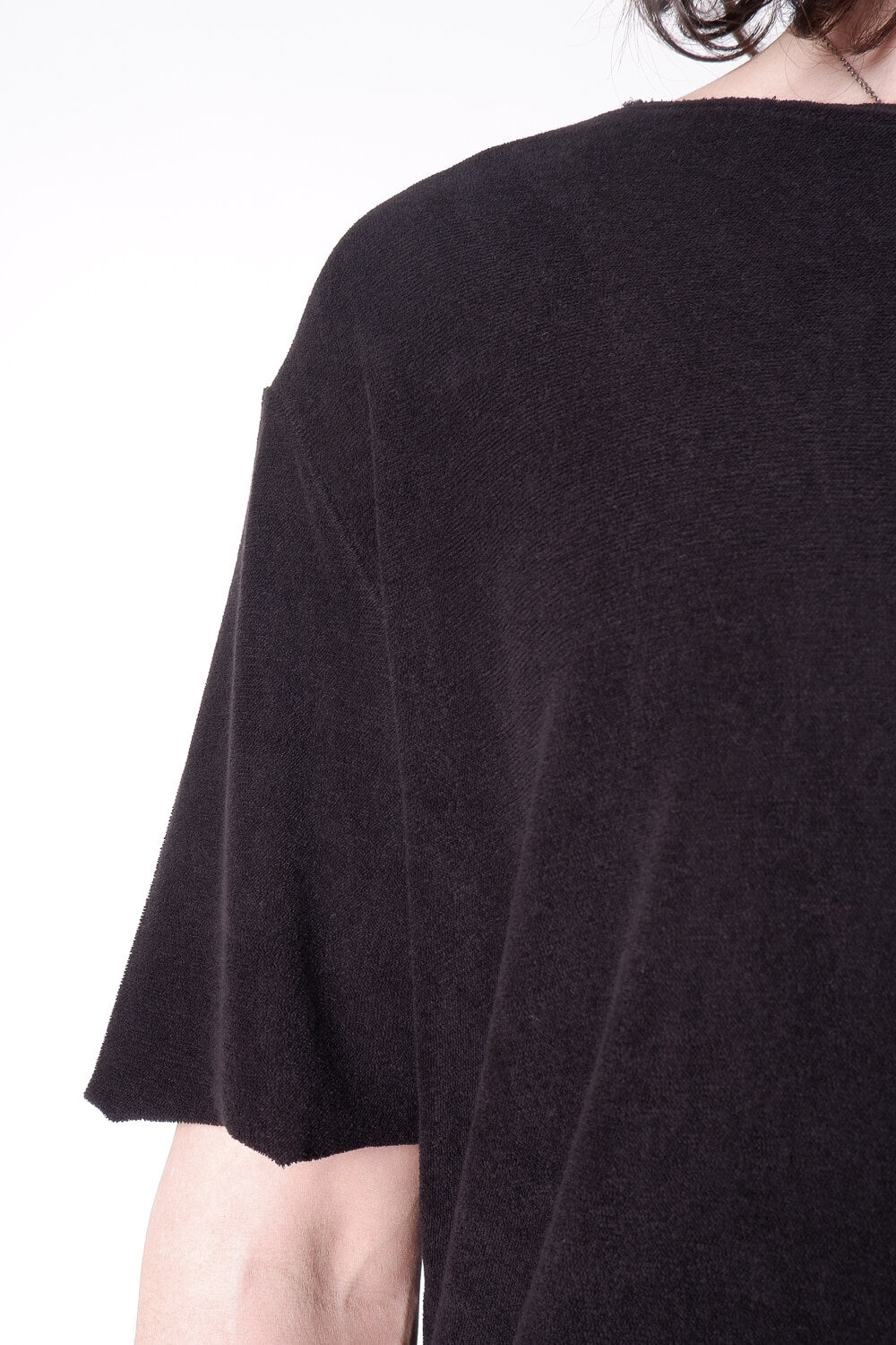 Raw Neck Velour T-Shirt Black