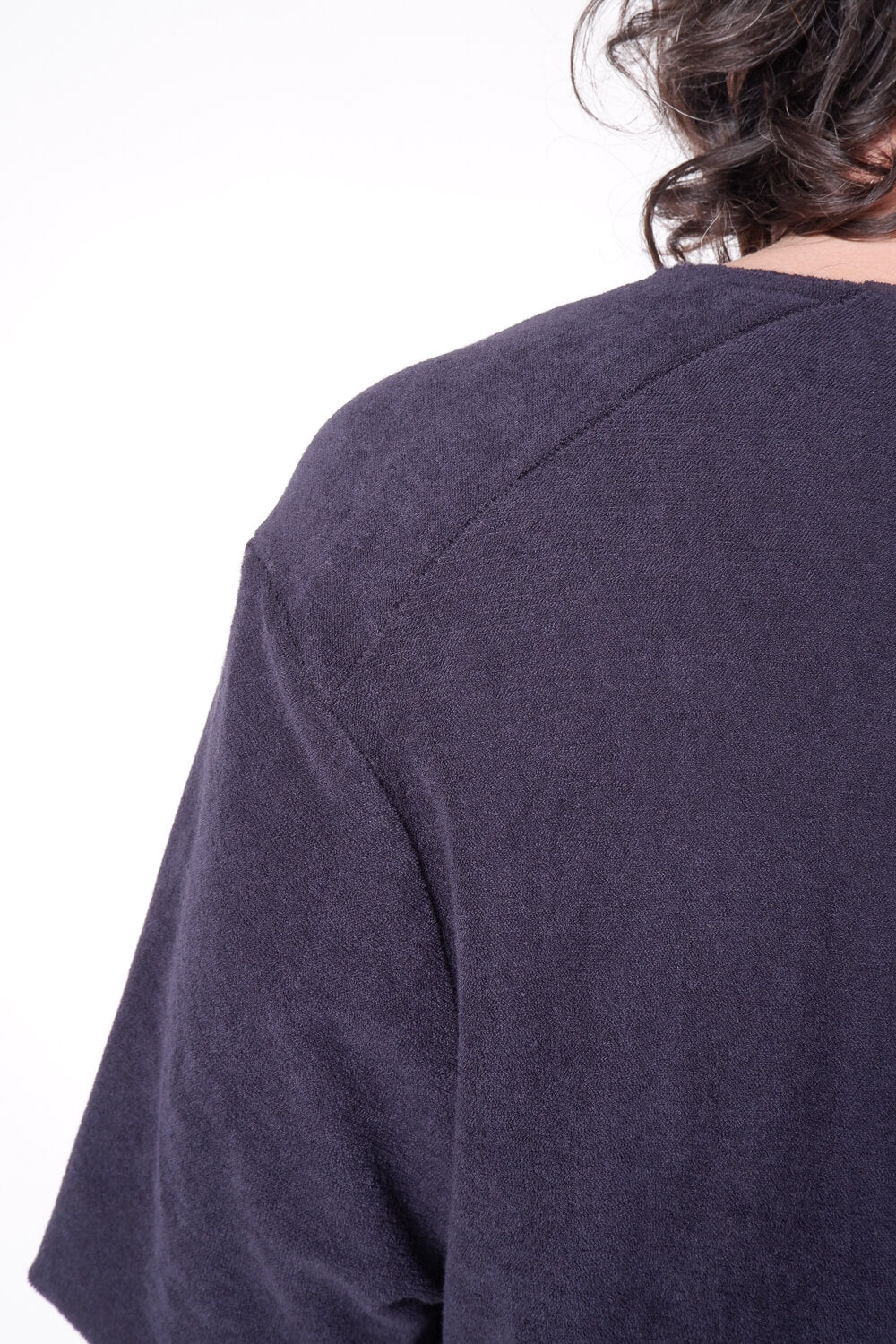 Raw Neck Velour T-Shirt Navy