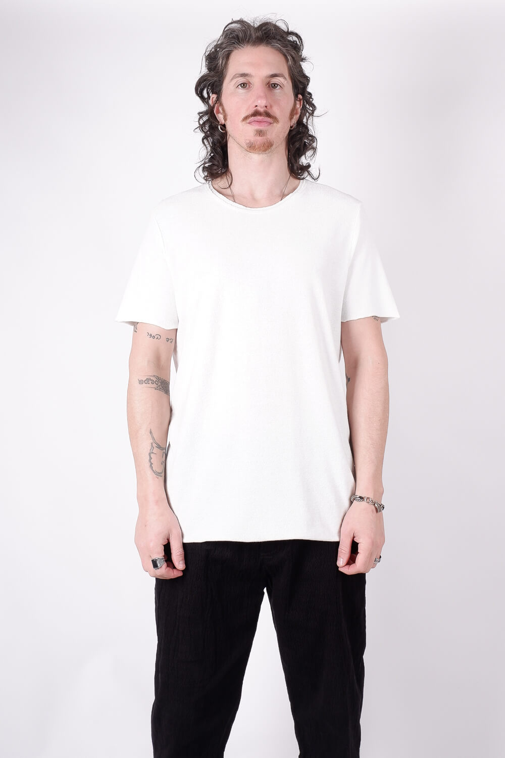 Raw Neck Velour T-Shirt Off-White