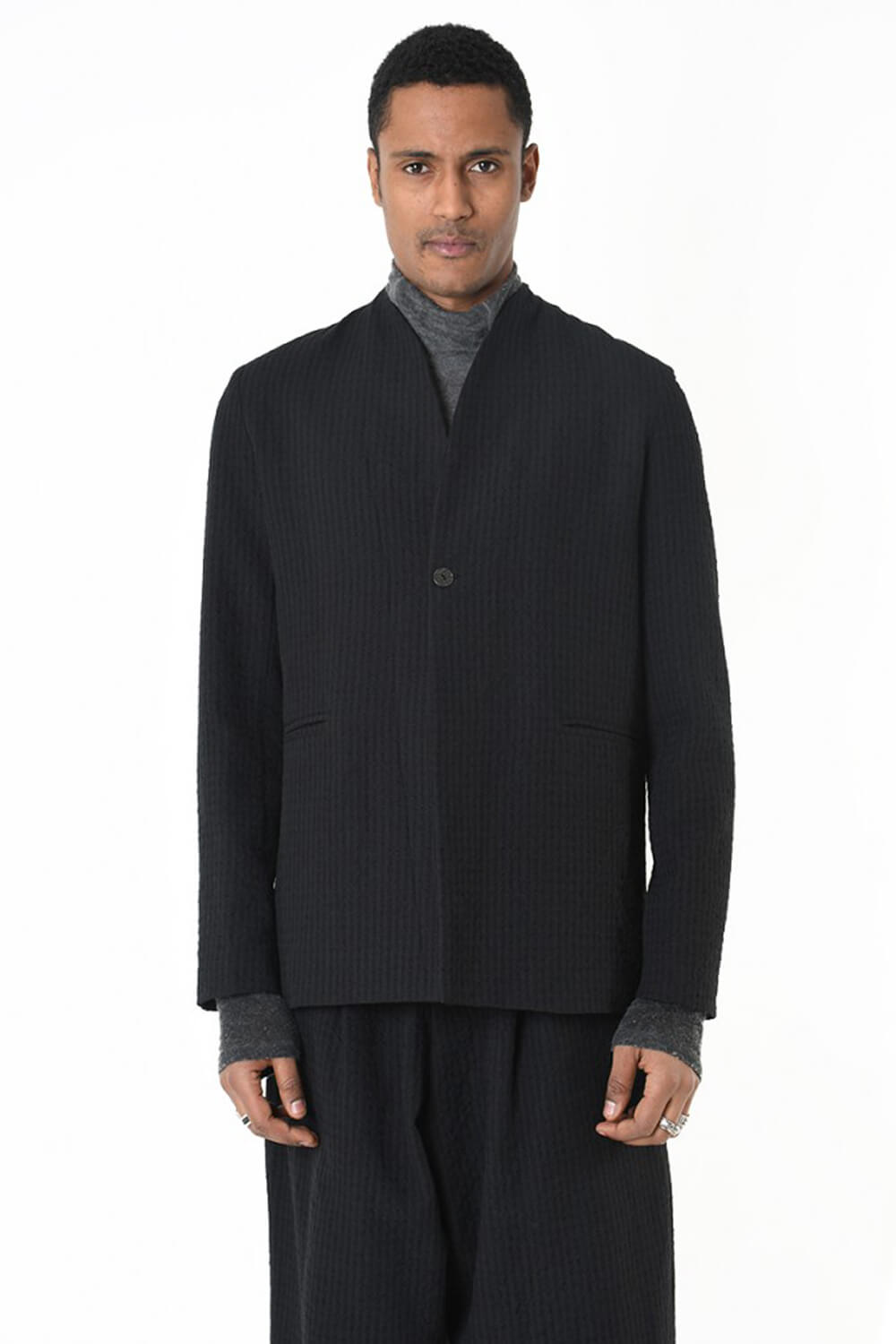 Regular Fit Linen/Wool Jacket Black