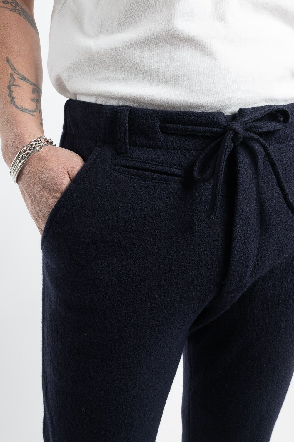 Regular Fit Boiled Wool Trousers Navy