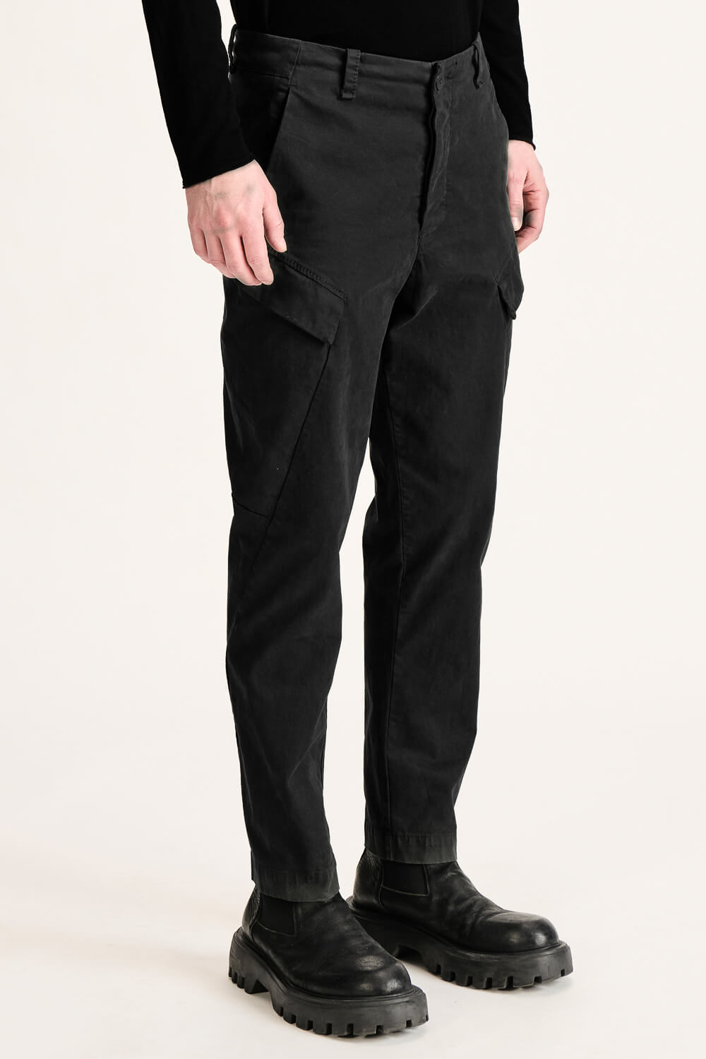 Regular Fit Stretch Cotton Cargo Trousers Black