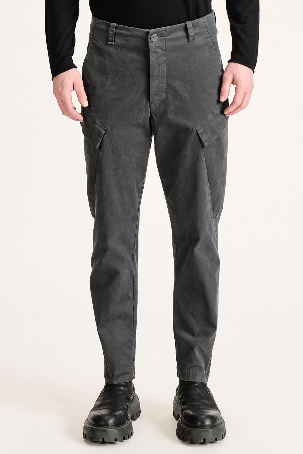 Regular Fit Stretch Cotton Cargo Trousers Charcoal