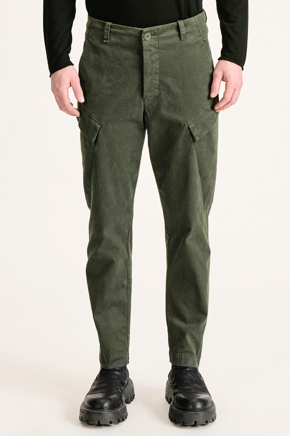 Regular Fit Stretch Cotton Cargo Trousers Khaki Green
