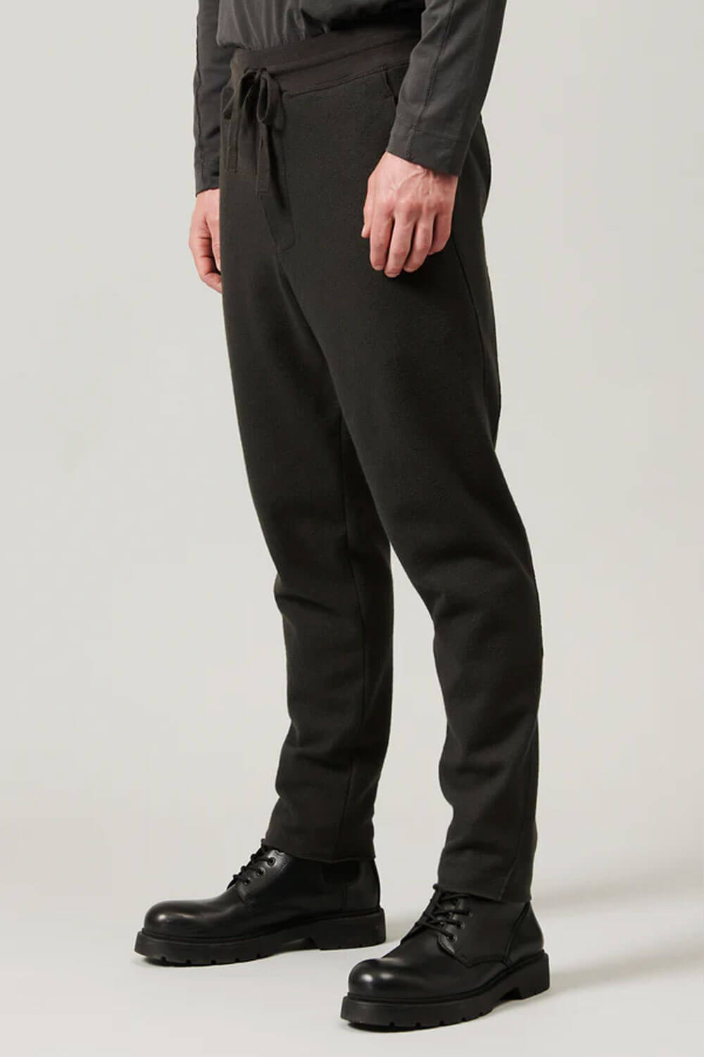 Relaxed Fit Boiled Wool Trousers Khaki Green