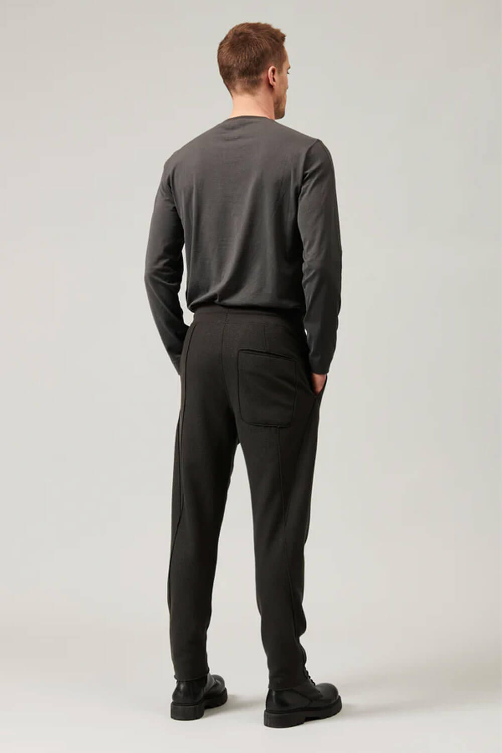 Relaxed Fit Boiled Wool Trousers Khaki Green