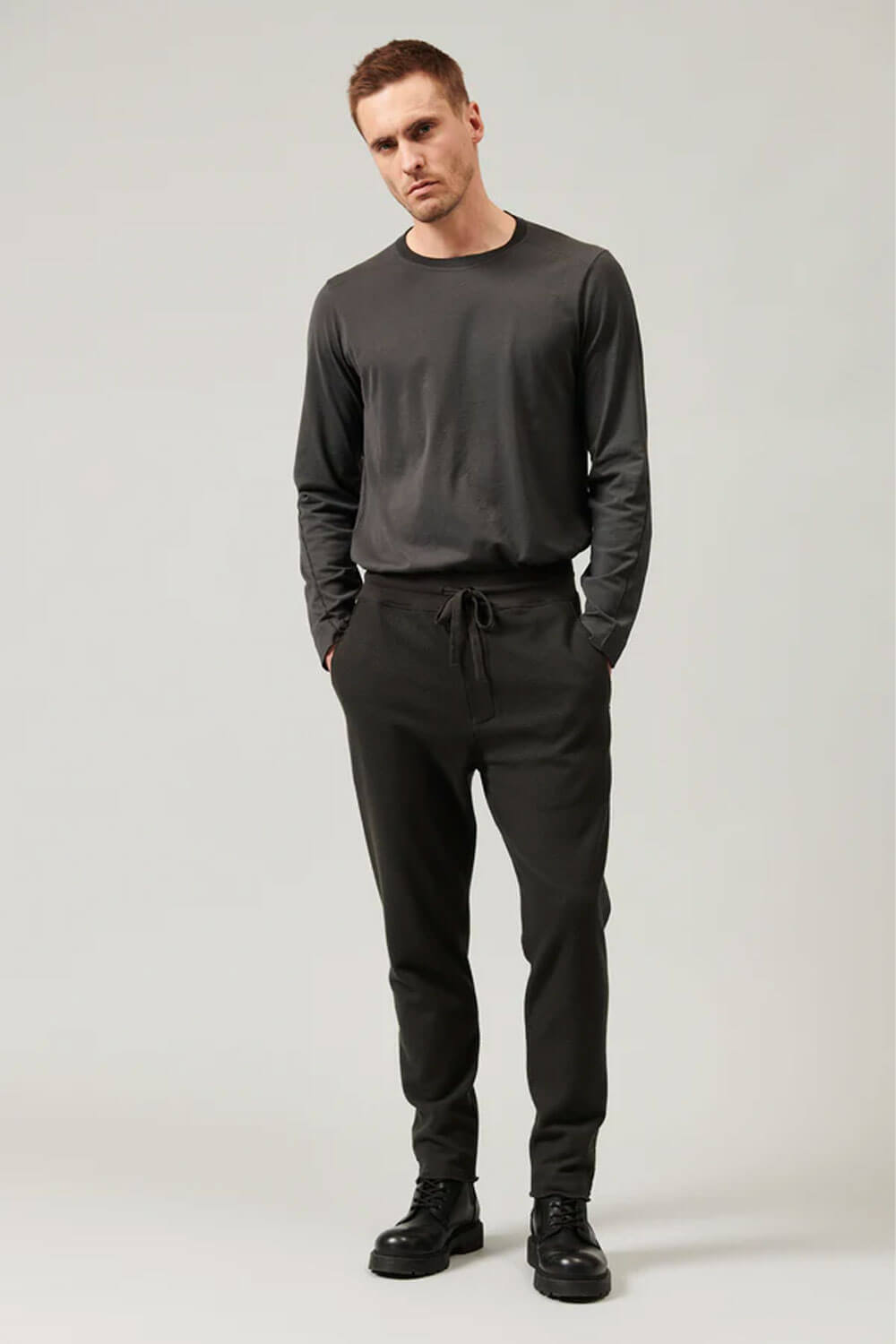 Relaxed Fit Boiled Wool Trousers Khaki Green