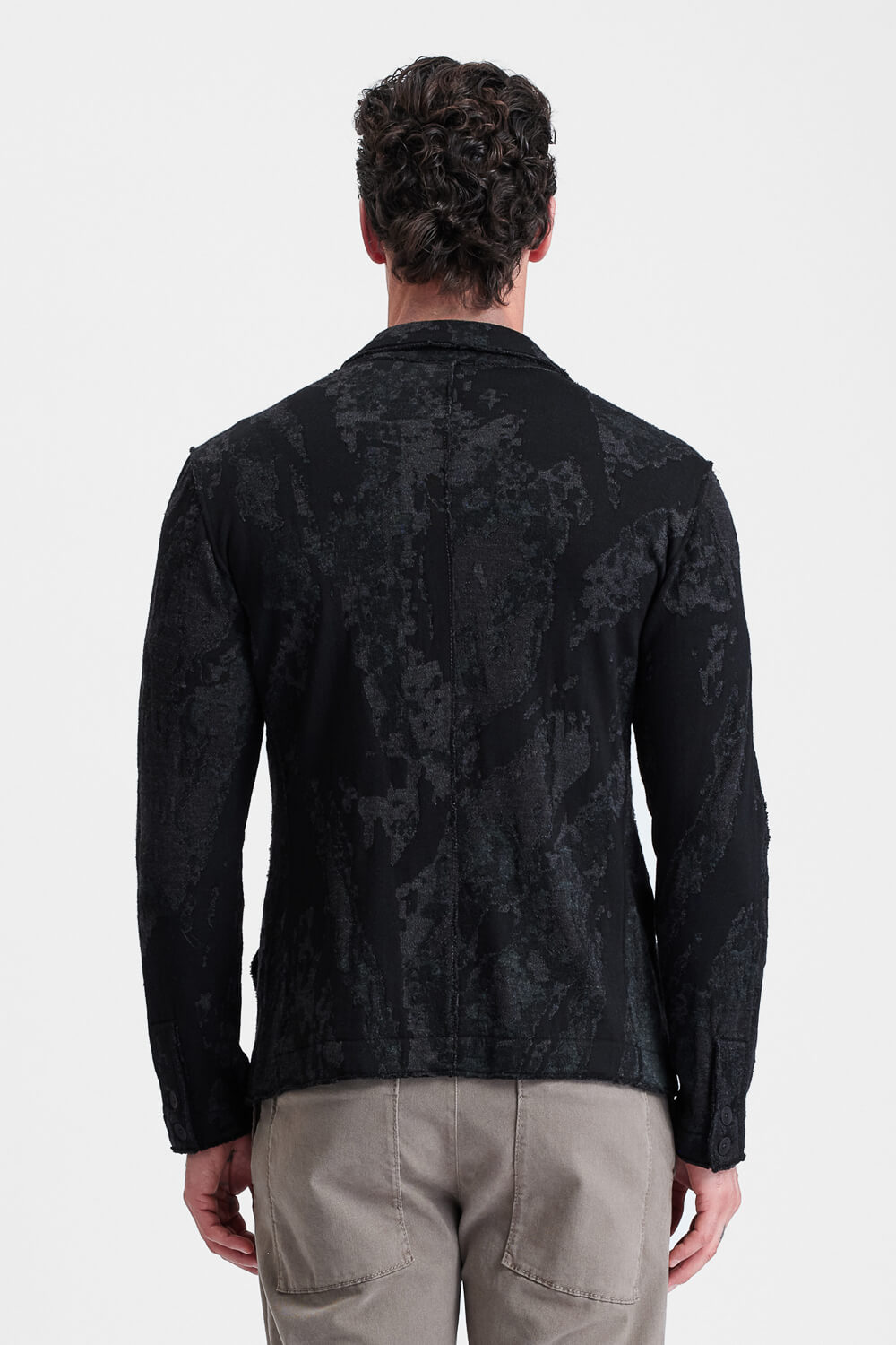 Relaxed-Fit Wool/Viscose Jacquard Button-Up Blazer Black