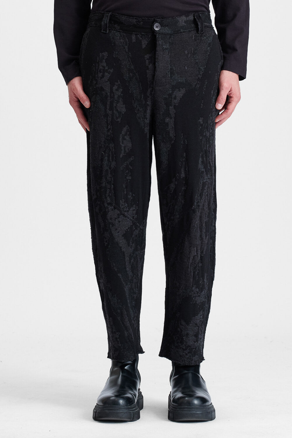 Relaxed-Fit Wool/Viscose Jacquard Trousers Black