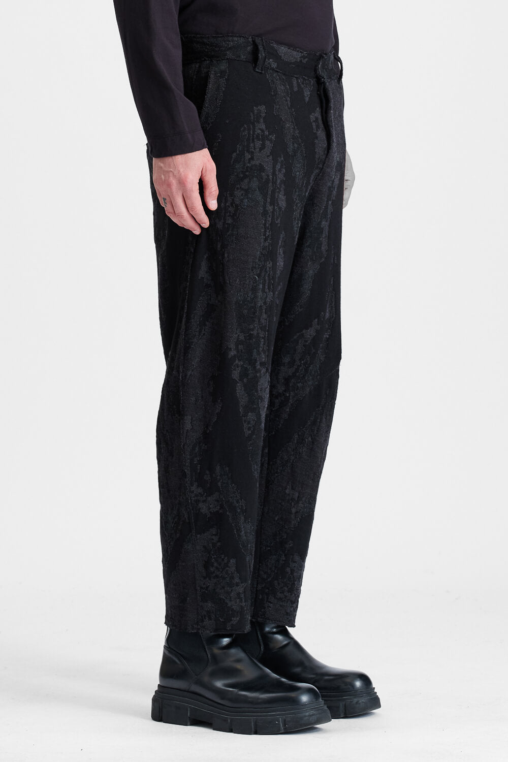 Relaxed-Fit Wool/Viscose Jacquard Trousers Black