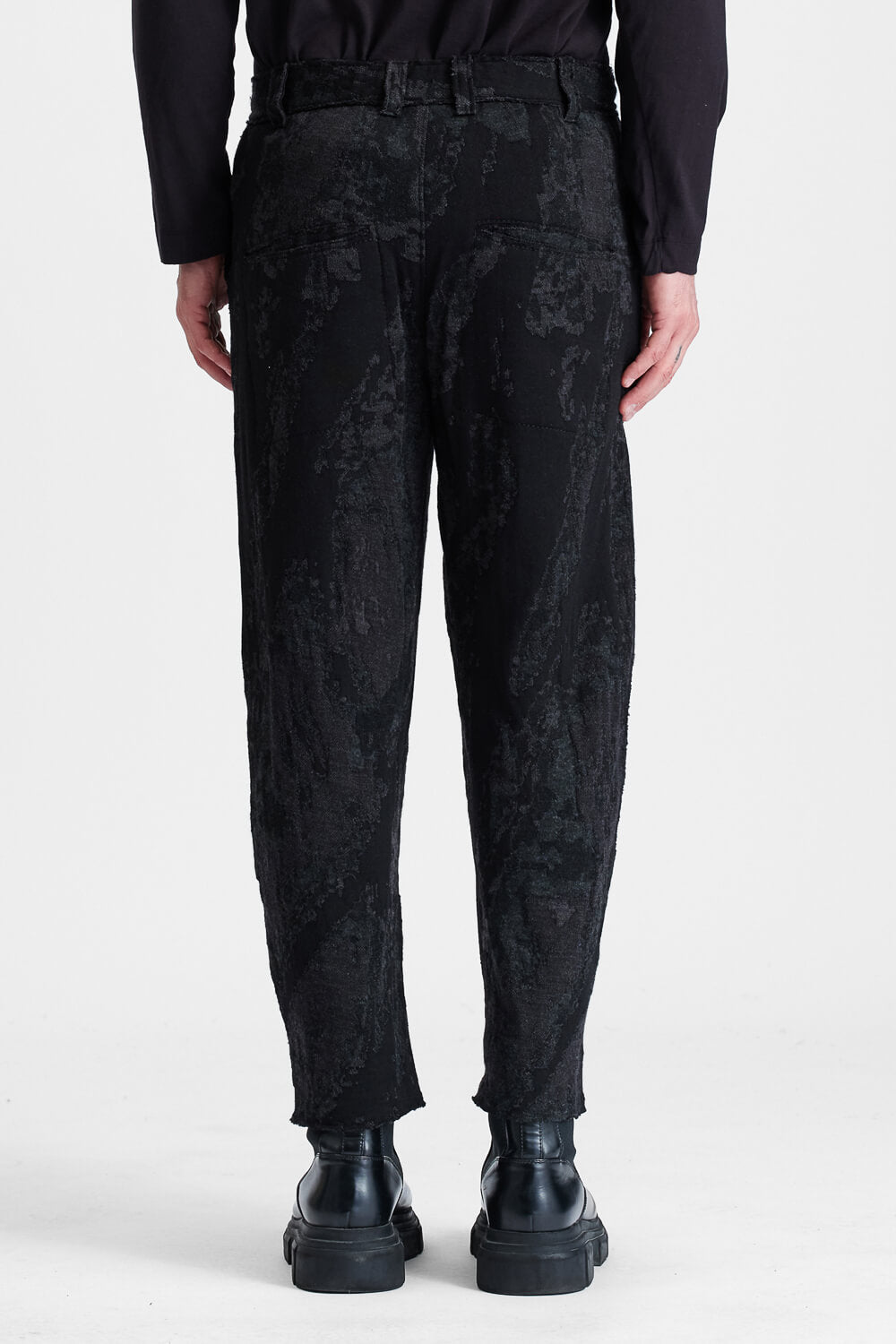 Relaxed-Fit Wool/Viscose Jacquard Trousers Black