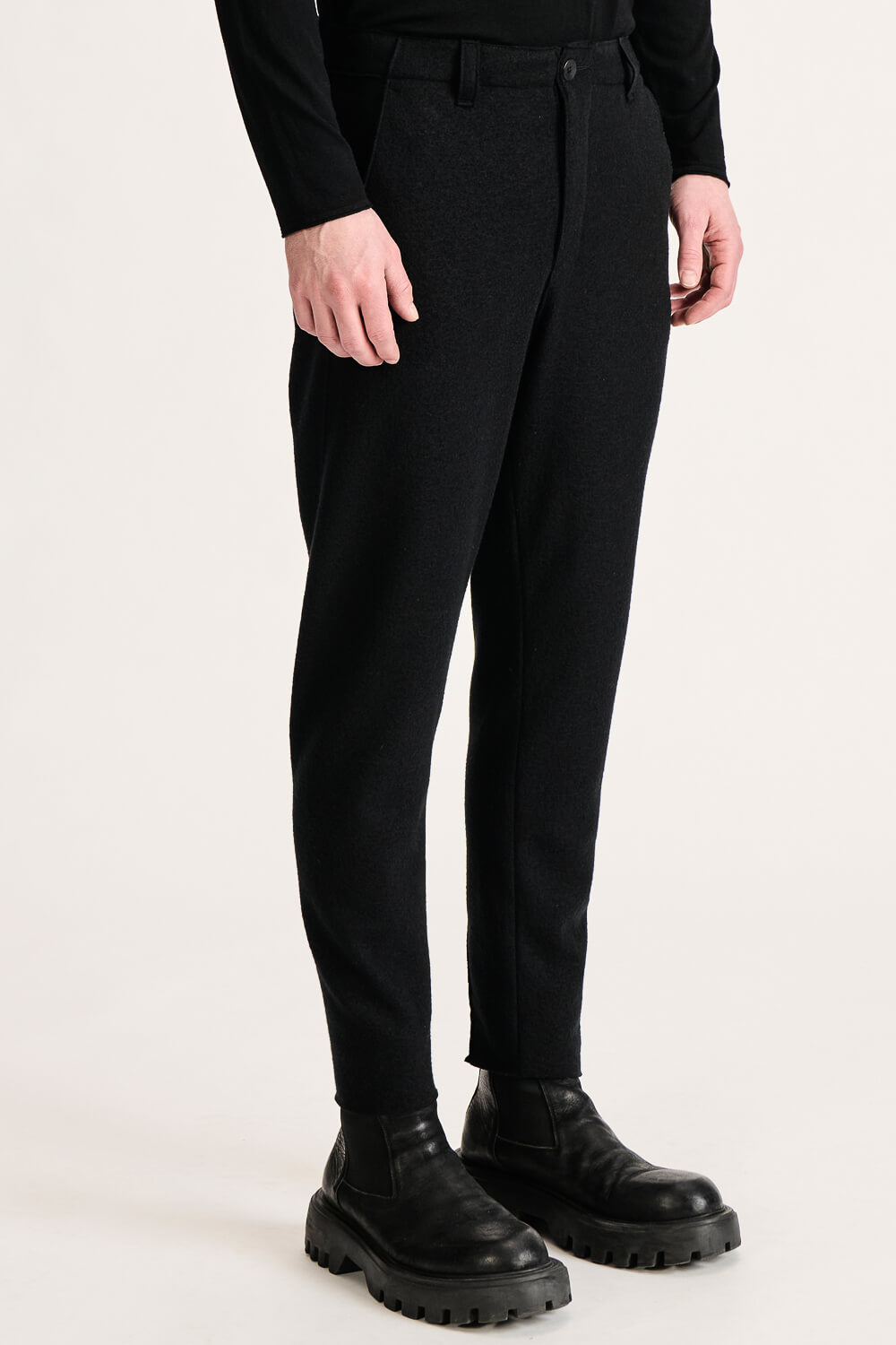 Relaxed Fit Boiled Wool Trousers Black